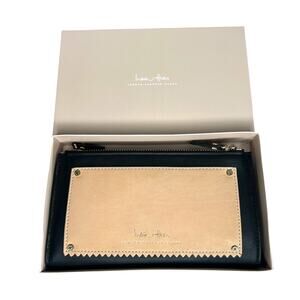 India Hicks Black & Tan Leather Zip Take Out Wallet NWOT